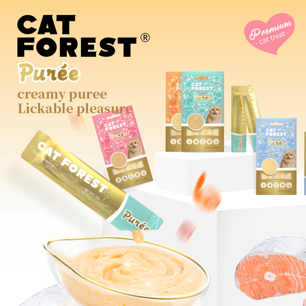 CAT FOREST Puree Cat Treats Tuna & Tuna Roe/Whitefish Variety 12g x 48