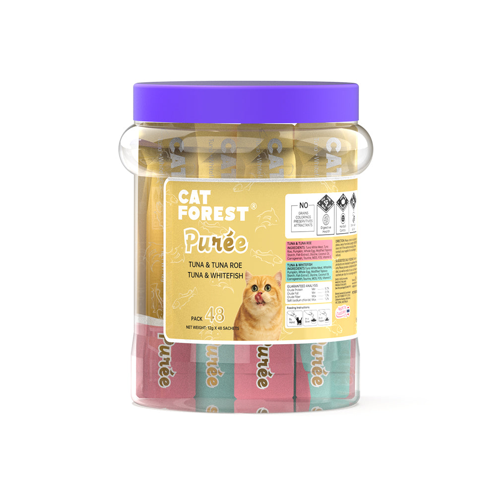 CAT FOREST Puree Cat Treats Tuna & Tuna Roe/Whitefish Variety 12g x 48