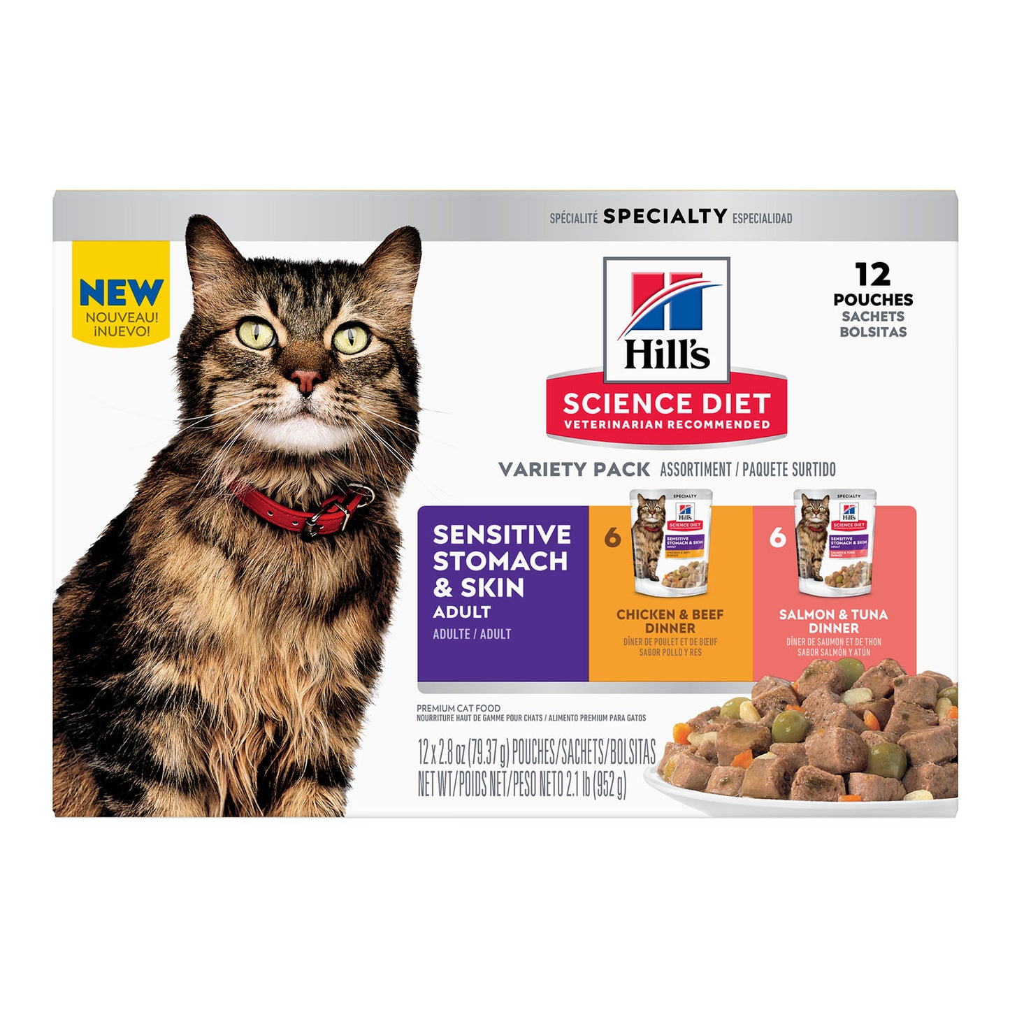 Hill's Science Diet Adult Cat Wet Food Sensitive Skin and Stomach Variety Pack 80g x 12