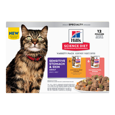 Hill's Science Diet Adult Cat Wet Food Sensitive Skin and Stomach Variety Pack 80g x 12