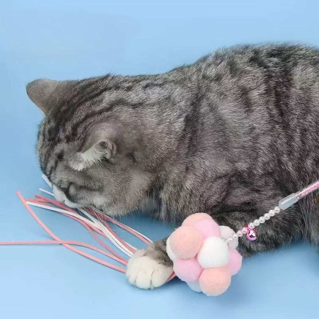 Cat Teaser Wand Toy - Colorful Plush Ball