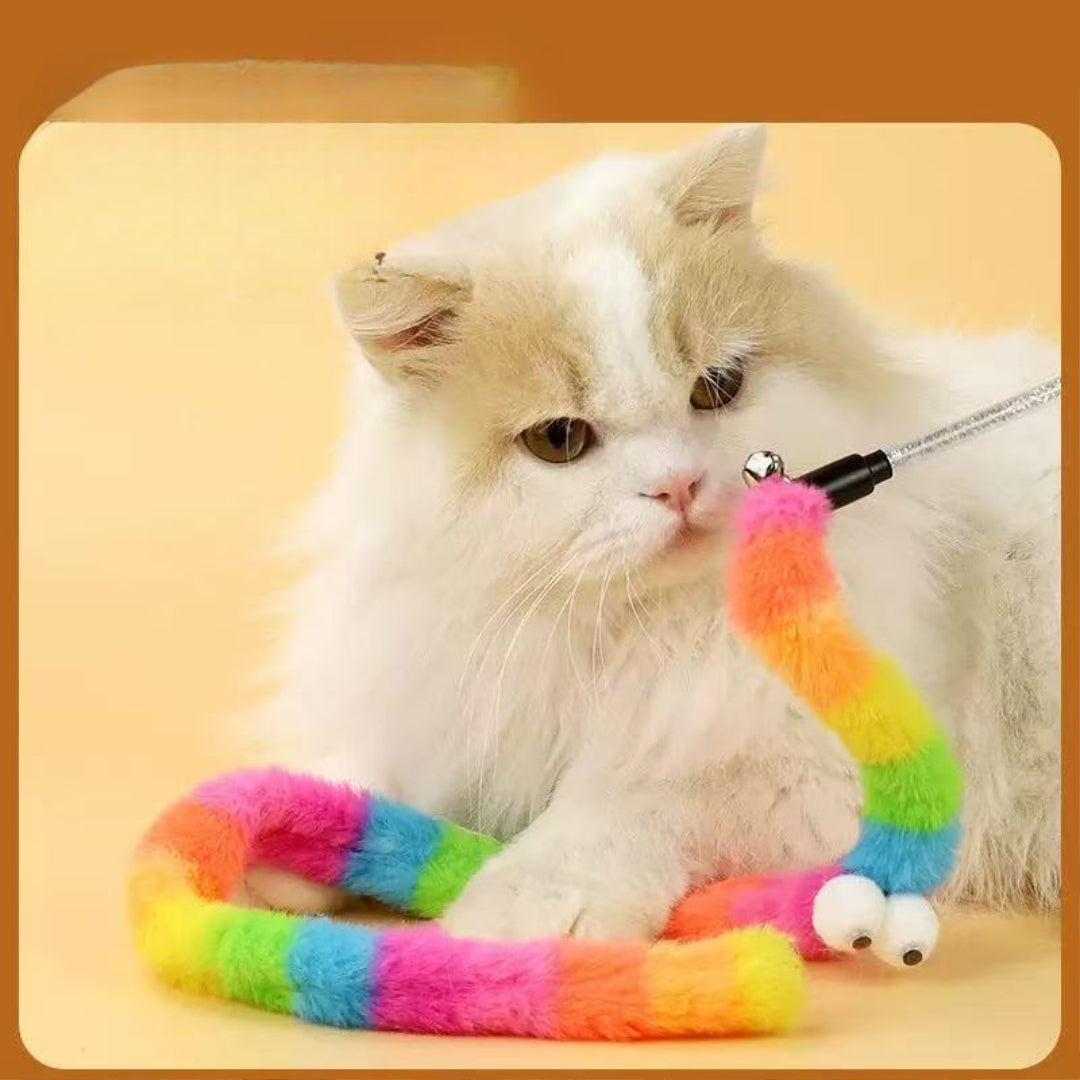 Cat Teaser Wand Toy - Rainbow Caterpillar