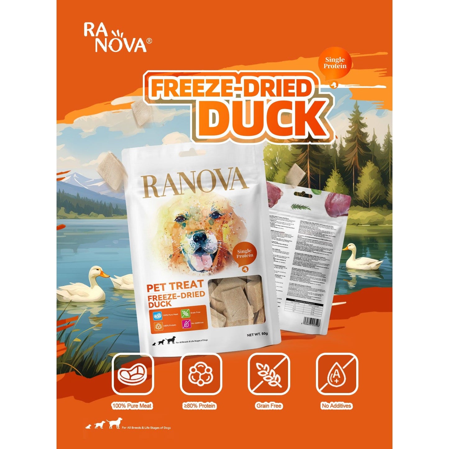 Ranova Freeze-Dried Duck Dog Treats 50g