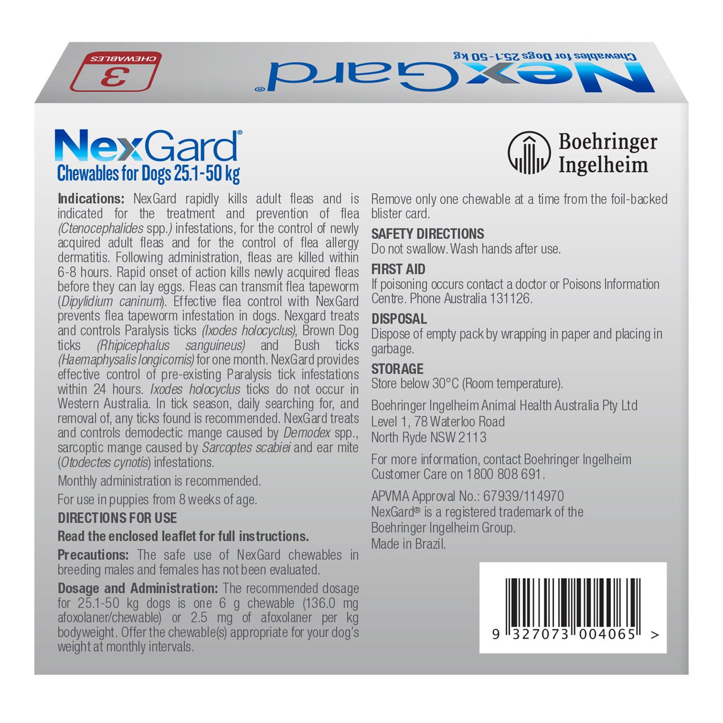 NexGard Flea & Tick Chewables For Large Dogs 25.1-50kg