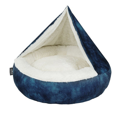 Snuggle Pals Hooded Burrow Plush Pet Bed for Cats & Small Dogs