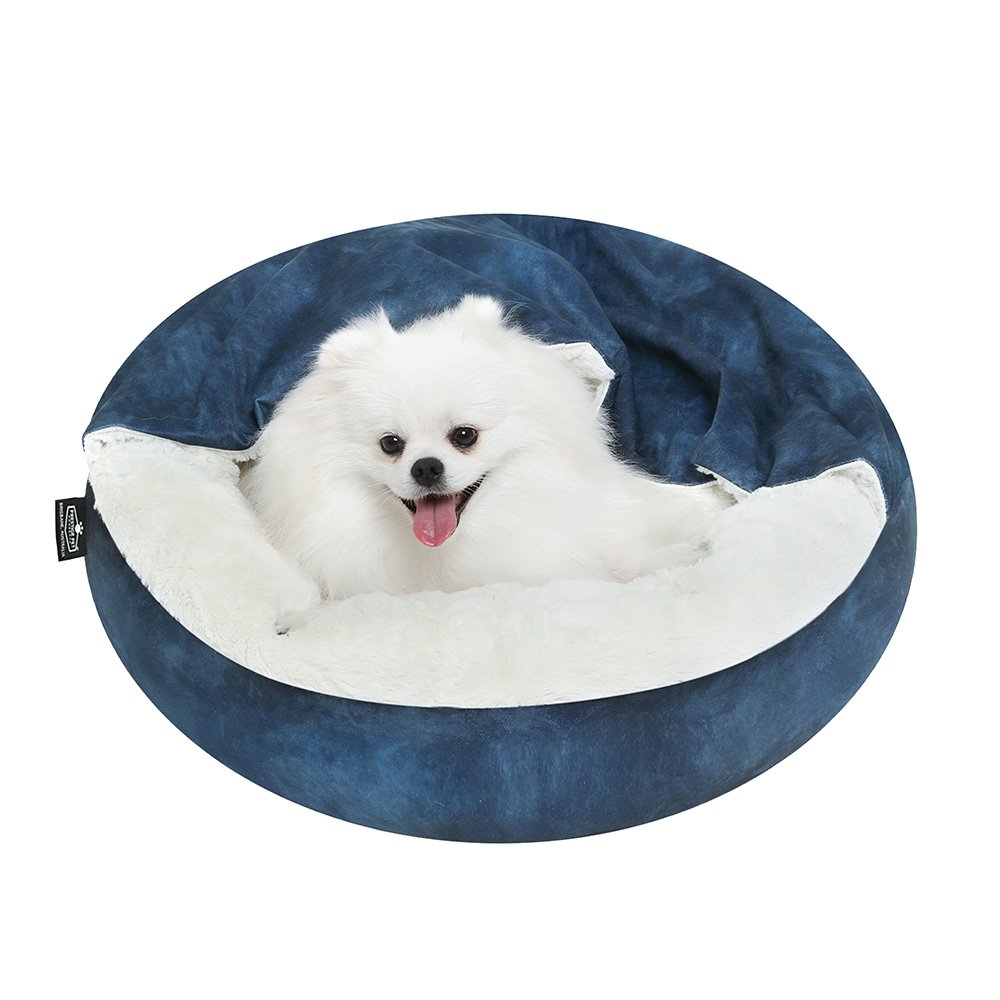 Snuggle Pals Hooded Burrow Plush Pet Bed for Cats & Small Dogs