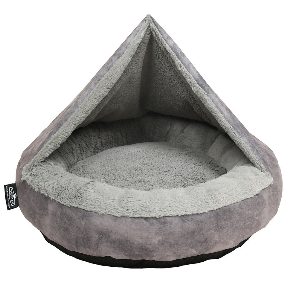 Snuggle Pals Hooded Burrow Plush Pet Bed for Cats & Small Dogs
