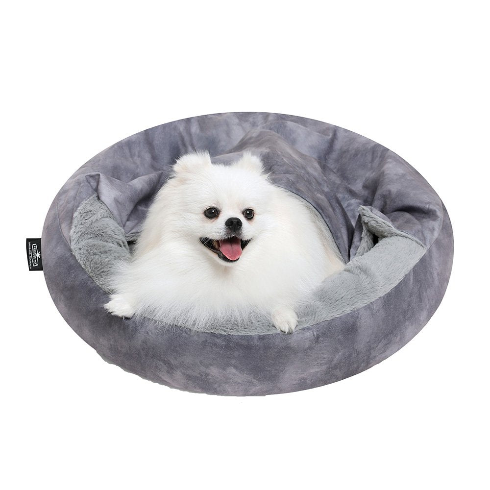 Snuggle Pals Hooded Burrow Plush Pet Bed for Cats & Small Dogs