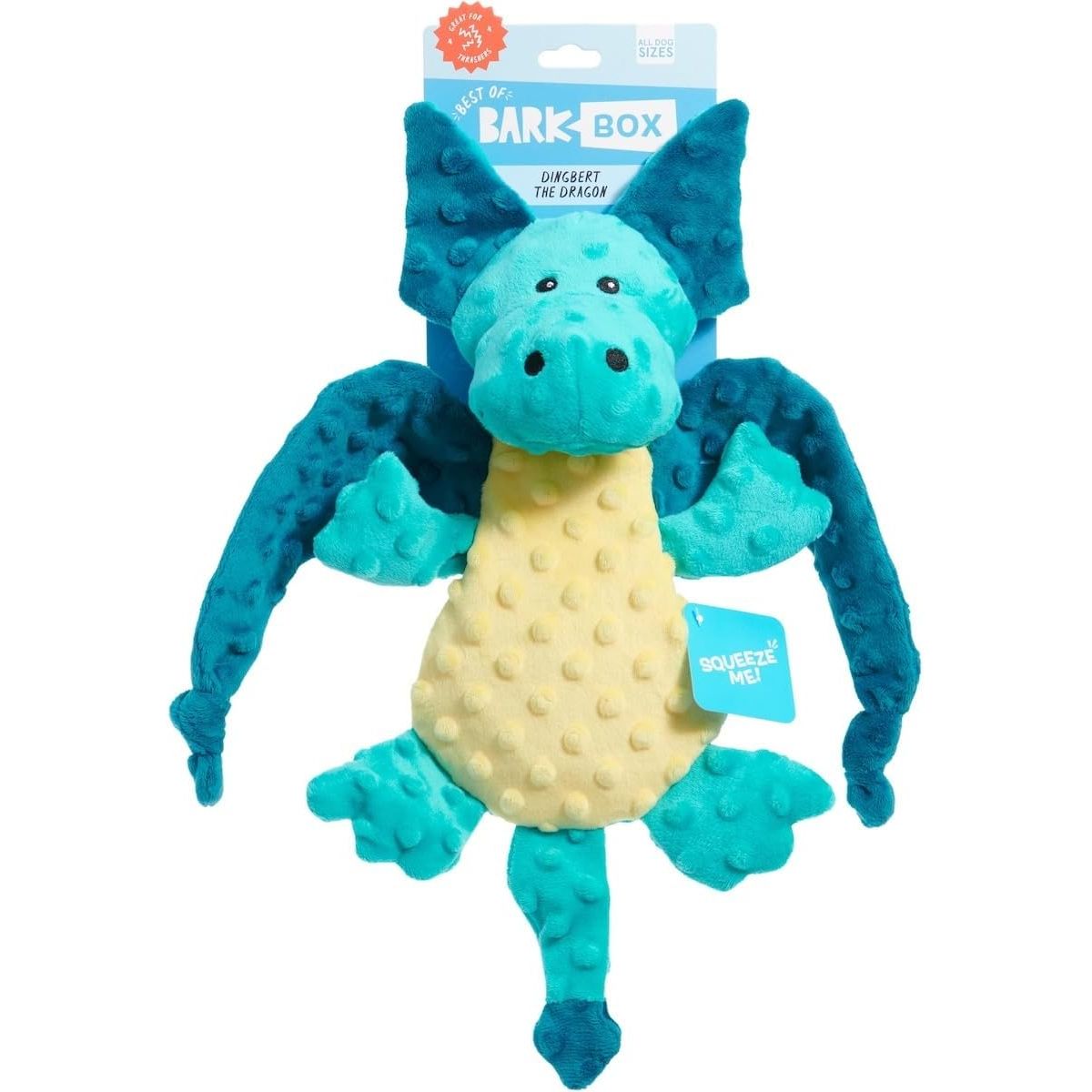 BARK Dingbert The Dragon Plush Squeaky Crinkly Dog Toy