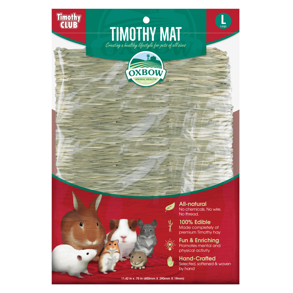 Timothy Mat packaging with Oxbow logo and animal illustrations on a white background