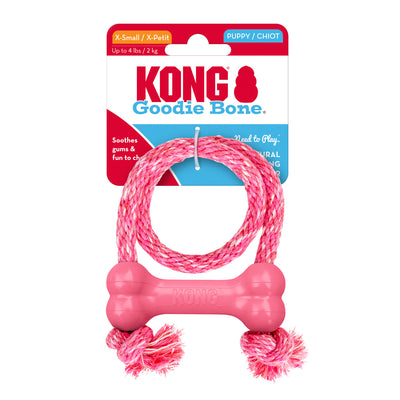 KONG Dog Toy Puppy Goodie Bone With Rope XSmall Assorted Color