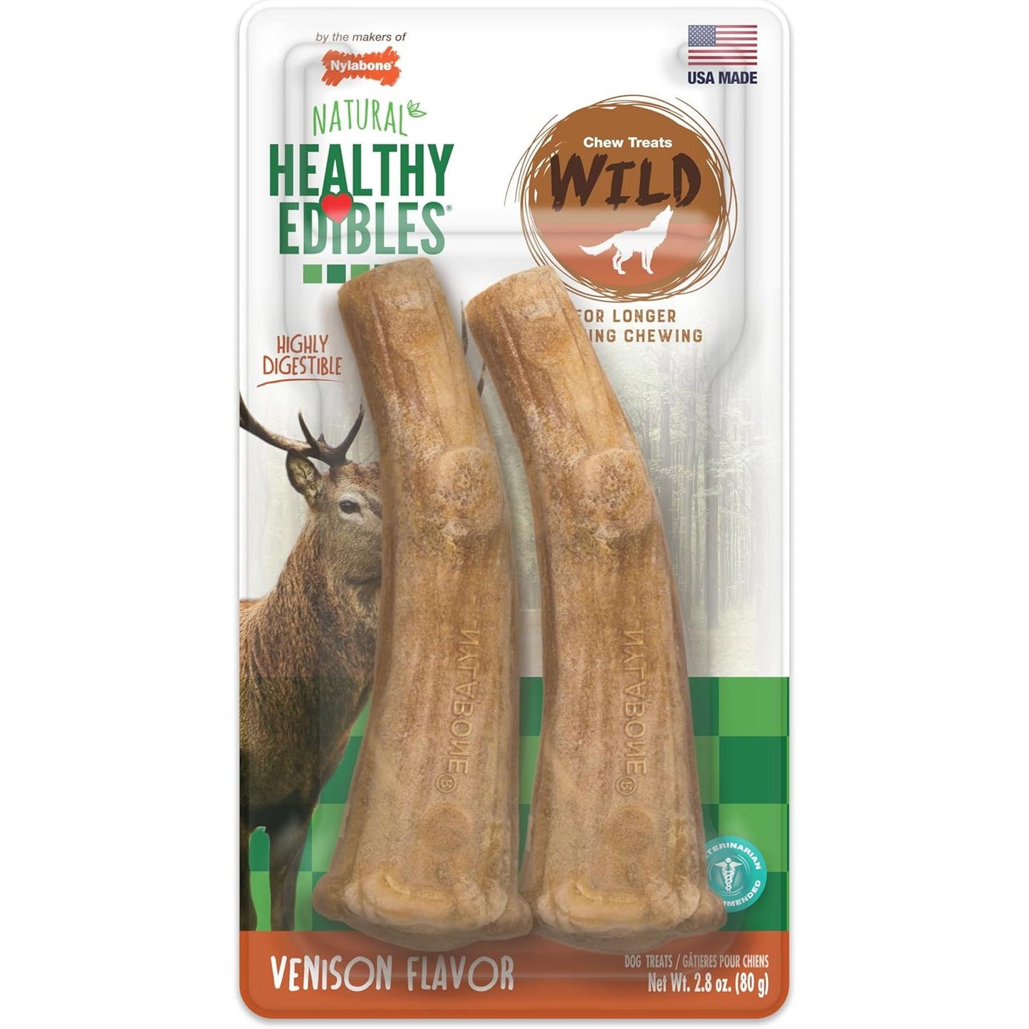 Nylabone Dog Chew Treats Healthy Edibles Wild Venison Antler