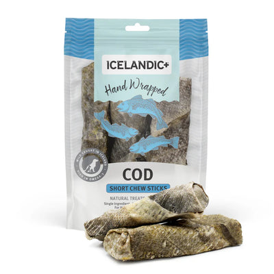 Icelandic+ Dog Treats Hand Wrapped Cod Skin Short 5" Chew Sticks 3pk