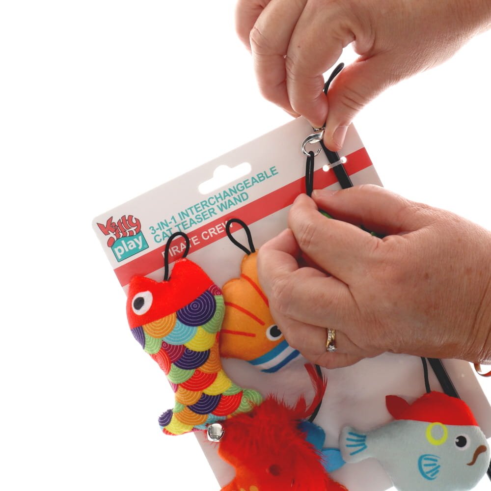 Kitty Play 3-in-1 Interchangeable Cat Teaser Wand Magical Private Crew