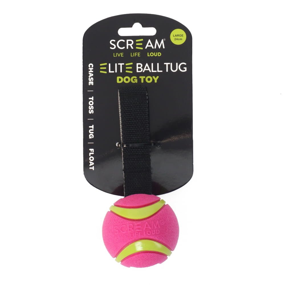 Scream Dog Toy Elite Ball Tug Loud Pink & Green - Large