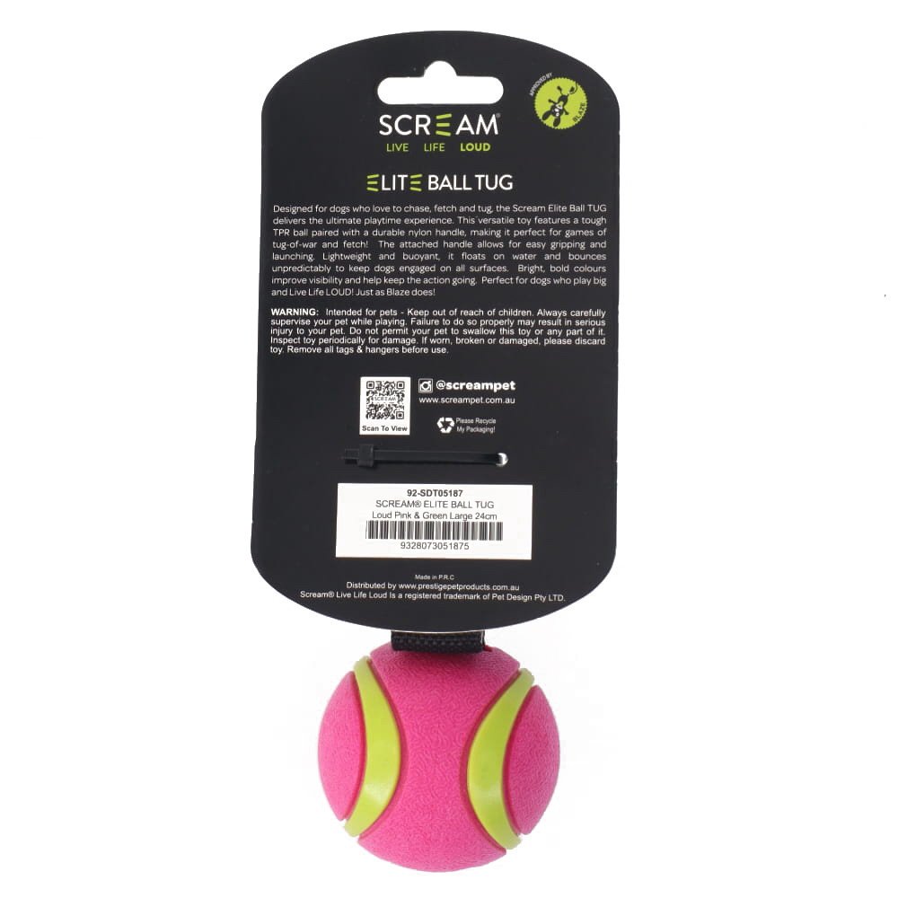 Scream Dog Toy Elite Ball Tug Loud Pink & Green - Large