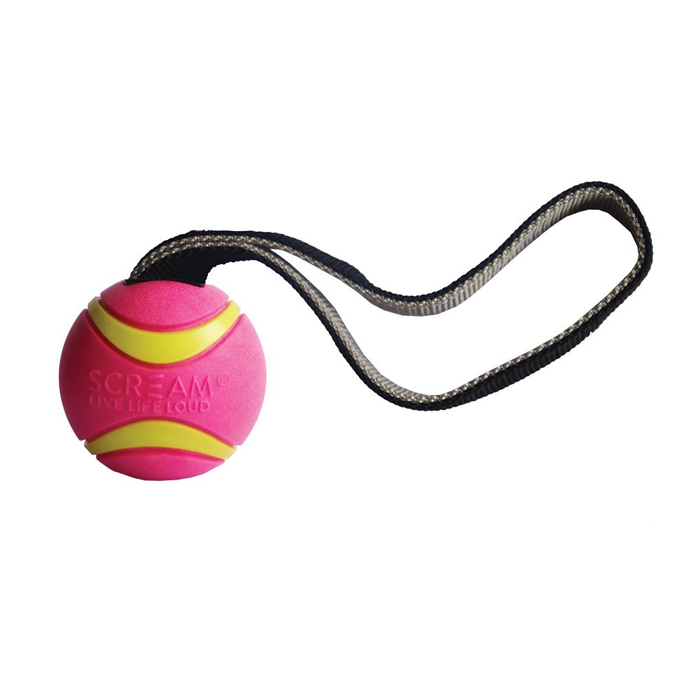 Scream Dog Toy Elite Ball Tug Loud Pink & Green - Large