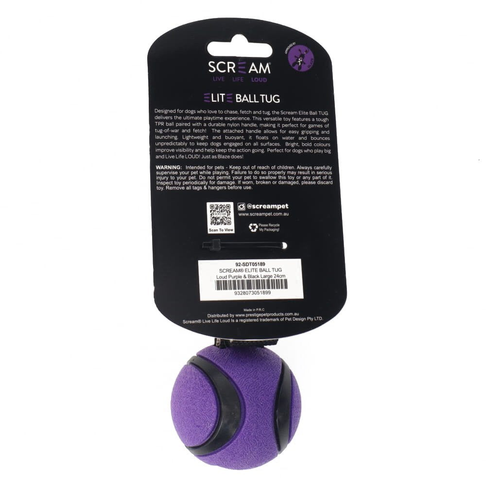 Scream Dog Toy Elite Ball Tug Loud Purple & Black - Large