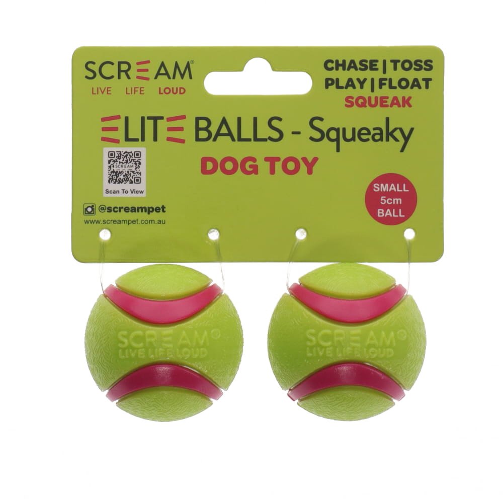 Scream Elite Ball Squeaky Loud Green & Pink 2pk - Small