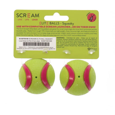 Scream Elite Ball Squeaky Loud Green & Pink 2pk - Small