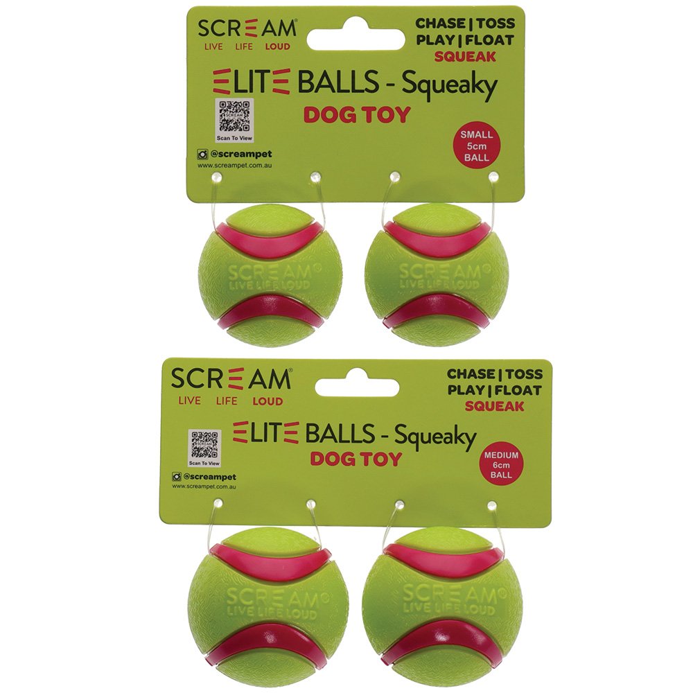 Scream Elite Ball Squeaky Loud Green & Pink 2pk - Small