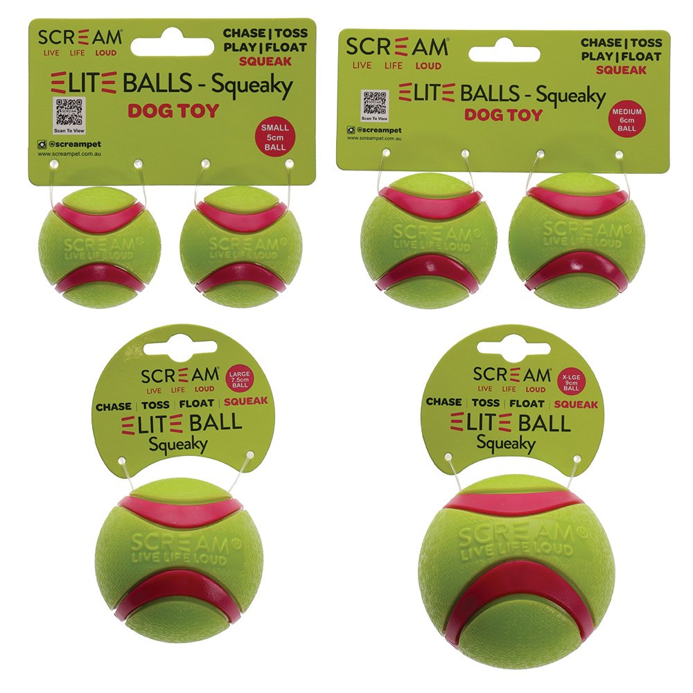Scream Elite Ball Squeaky Loud Green & Pink 2pk - Small