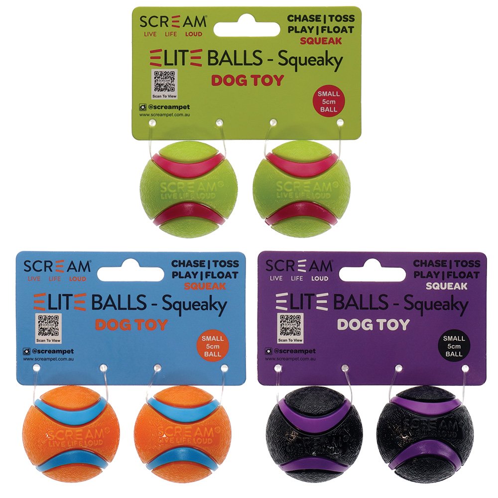 Scream Elite Ball Squeaky Loud Black & Purple 2pk - Small