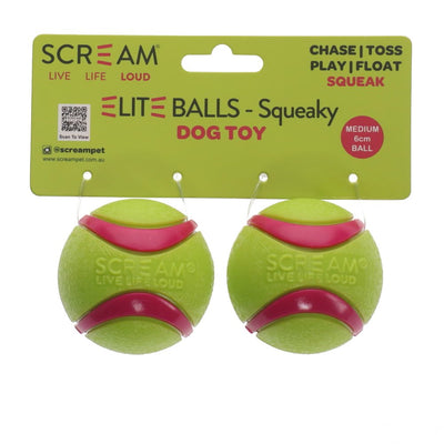 Scream Elite Ball Squeaky Loud Green & Pink 2pk - Medium