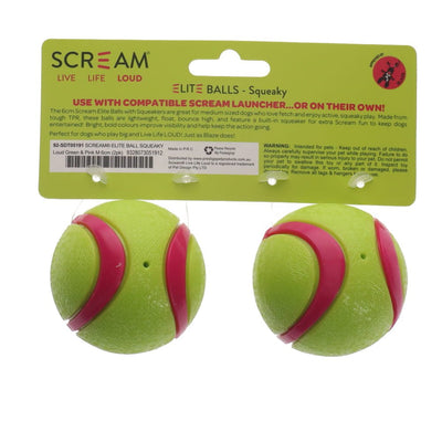 Scream Elite Ball Squeaky Loud Green & Pink 2pk - Medium