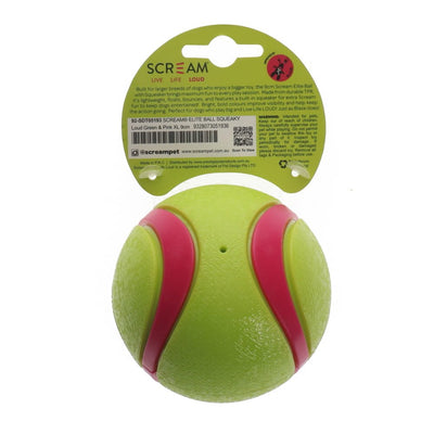 Scream Elite Ball Squeaky Loud Green & Pink 1pk - XLarge