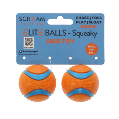Scream Elite Ball Squeaky Loud Orange & Blue 2pk - Small