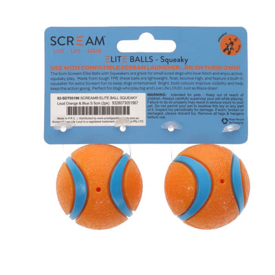 Scream Elite Ball Squeaky Loud Orange & Blue 2pk - Small