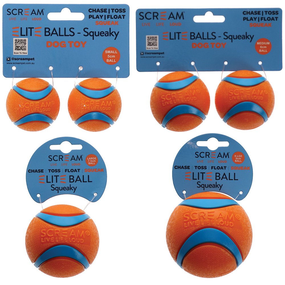 Scream Elite Ball Squeaky Loud Orange & Blue 2pk - Small