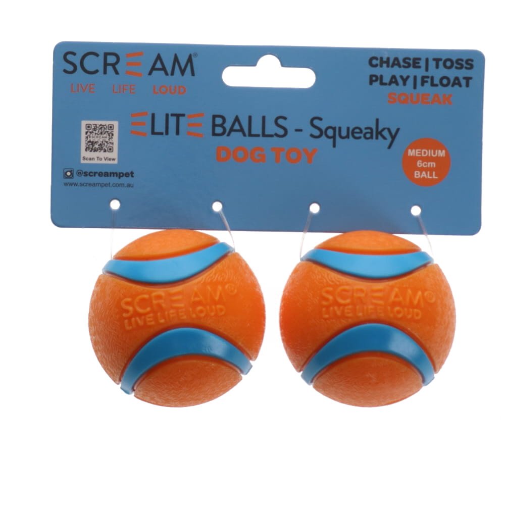 Scream Elite Ball Squeaky Loud Orange & Blue 2pk - Medium