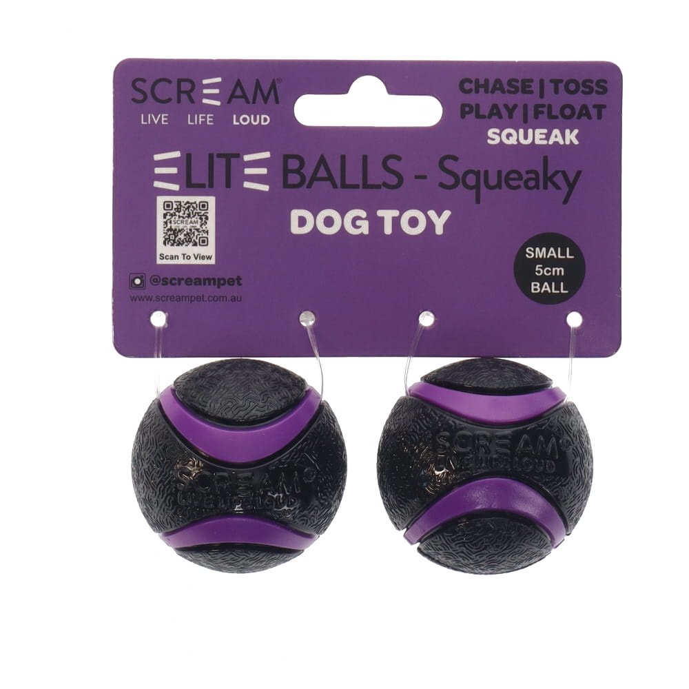 Scream Elite Ball Squeaky Loud Black & Purple 2pk - Small