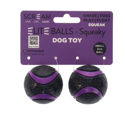 Scream Elite Ball Squeaky Loud Black & Purple 2pk - Small