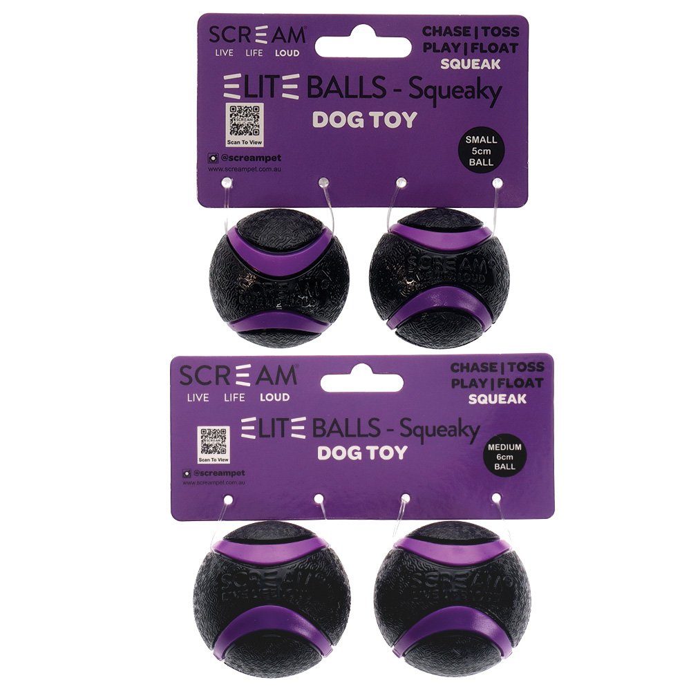 Scream Elite Ball Squeaky Loud Black & Purple 2pk - Small