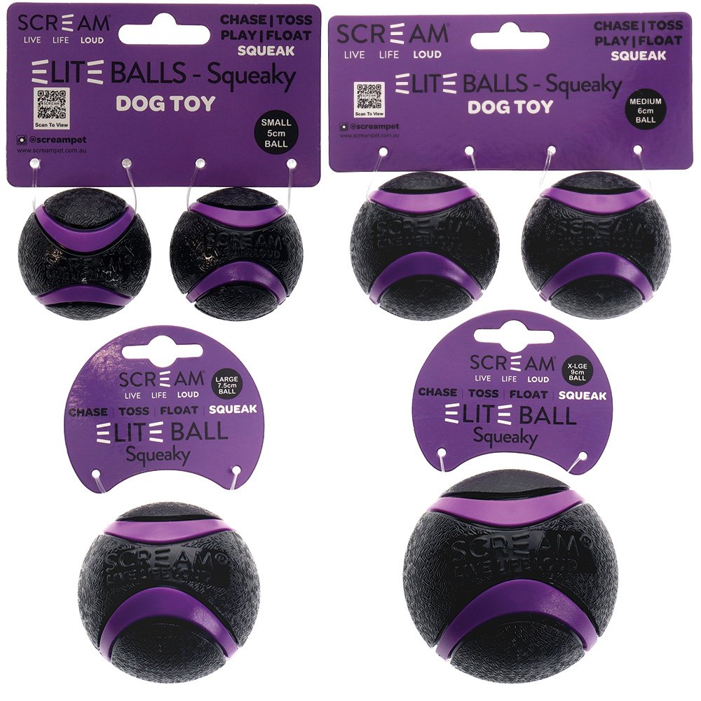 Scream Elite Ball Squeaky Loud Black & Purple 2pk - Small