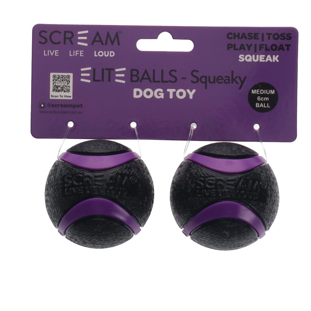 Scream Elite Ball Squeaky Loud Black & Purple 2pk - Medium