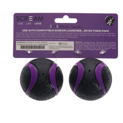 Scream Elite Ball Squeaky Loud Black & Purple 2pk - Medium