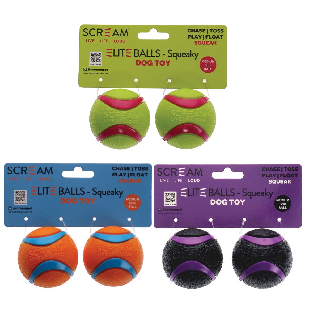 Scream Elite Ball Squeaky Loud Orange & Blue 2pk - Medium