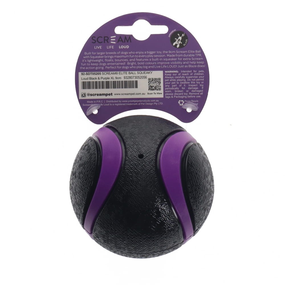 Scream Elite Ball Squeaky Loud Black & Purple 1pk - XLarge