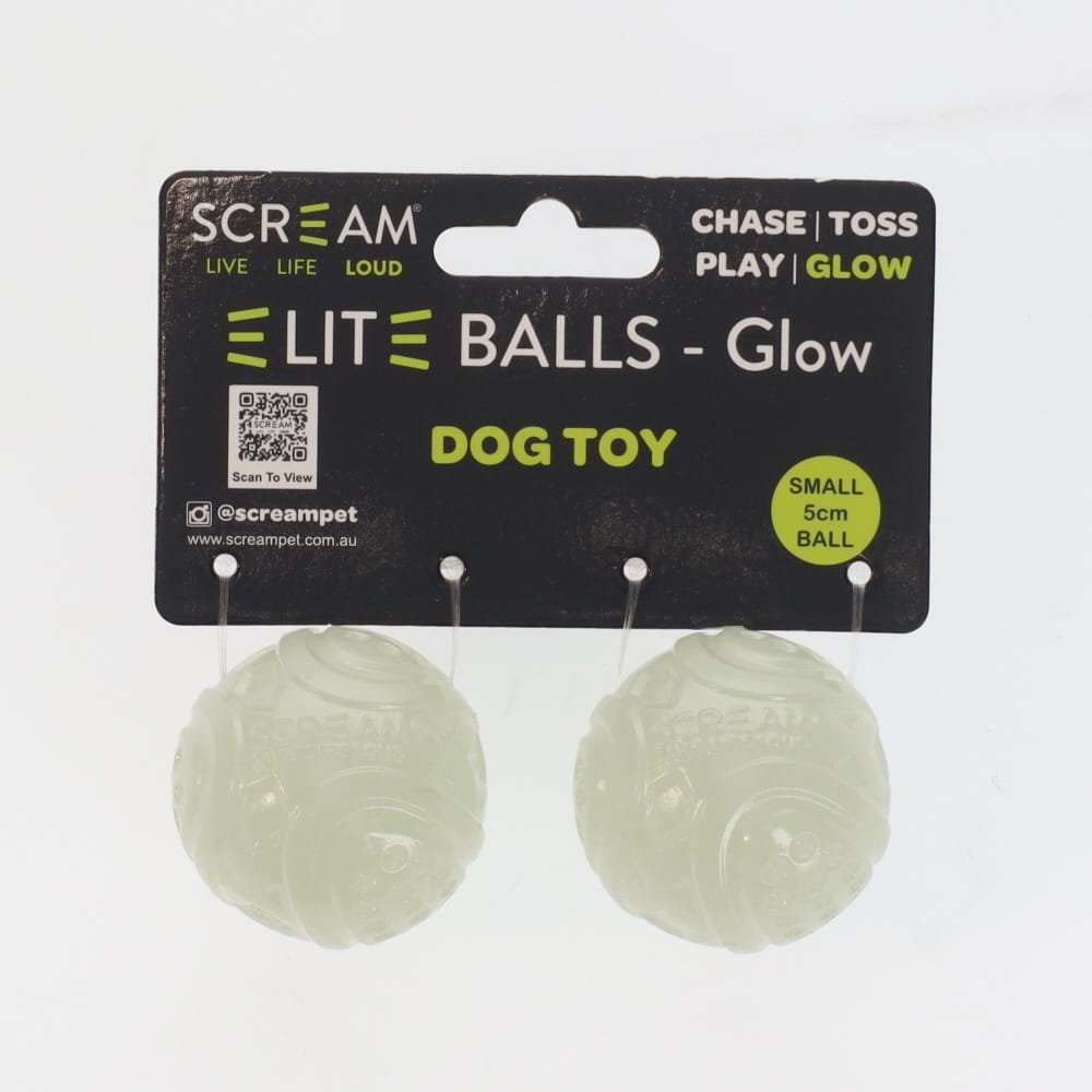 Scream Dog Toy Elite Ball Glow 2pk - Small