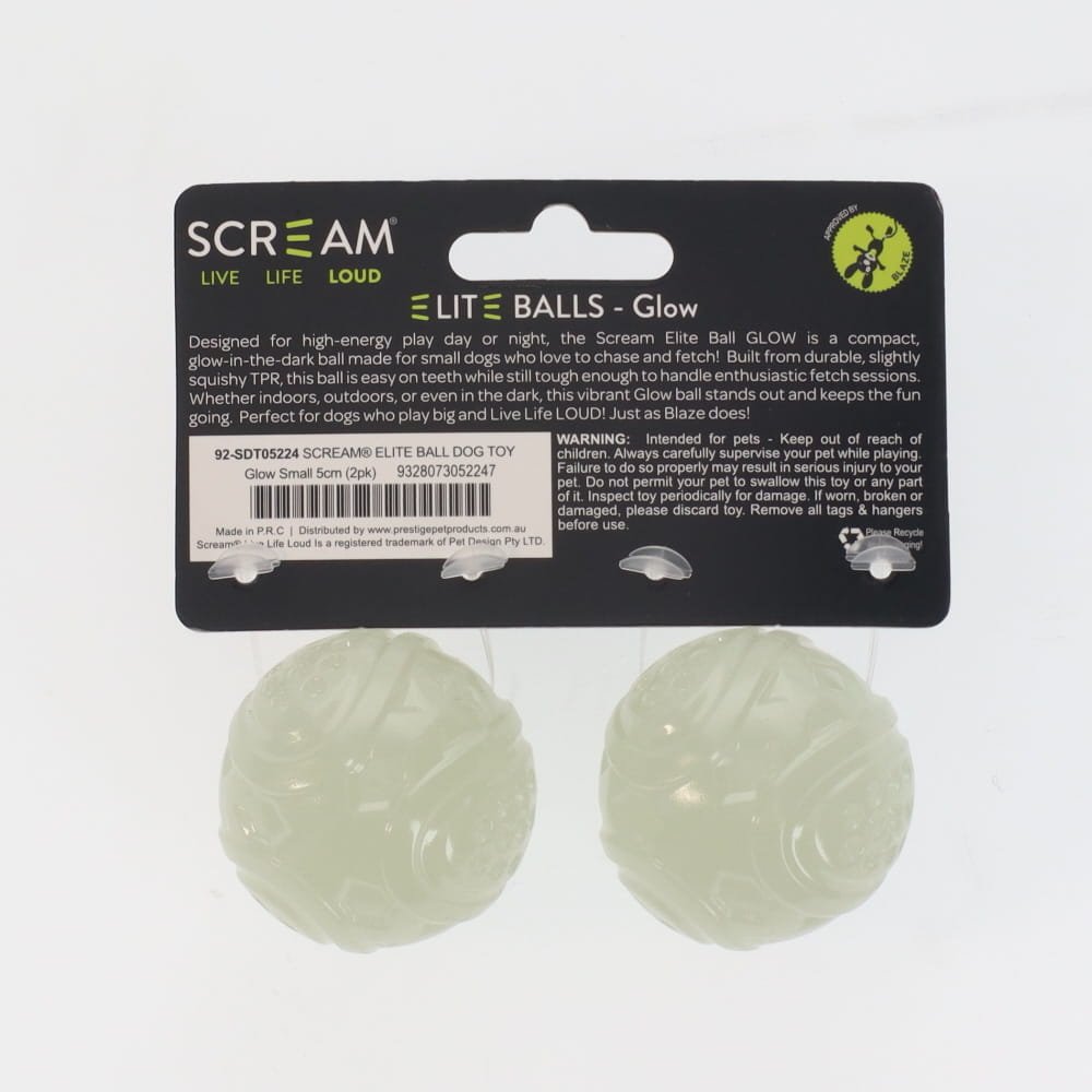 Scream Dog Toy Elite Ball Glow 2pk - Small