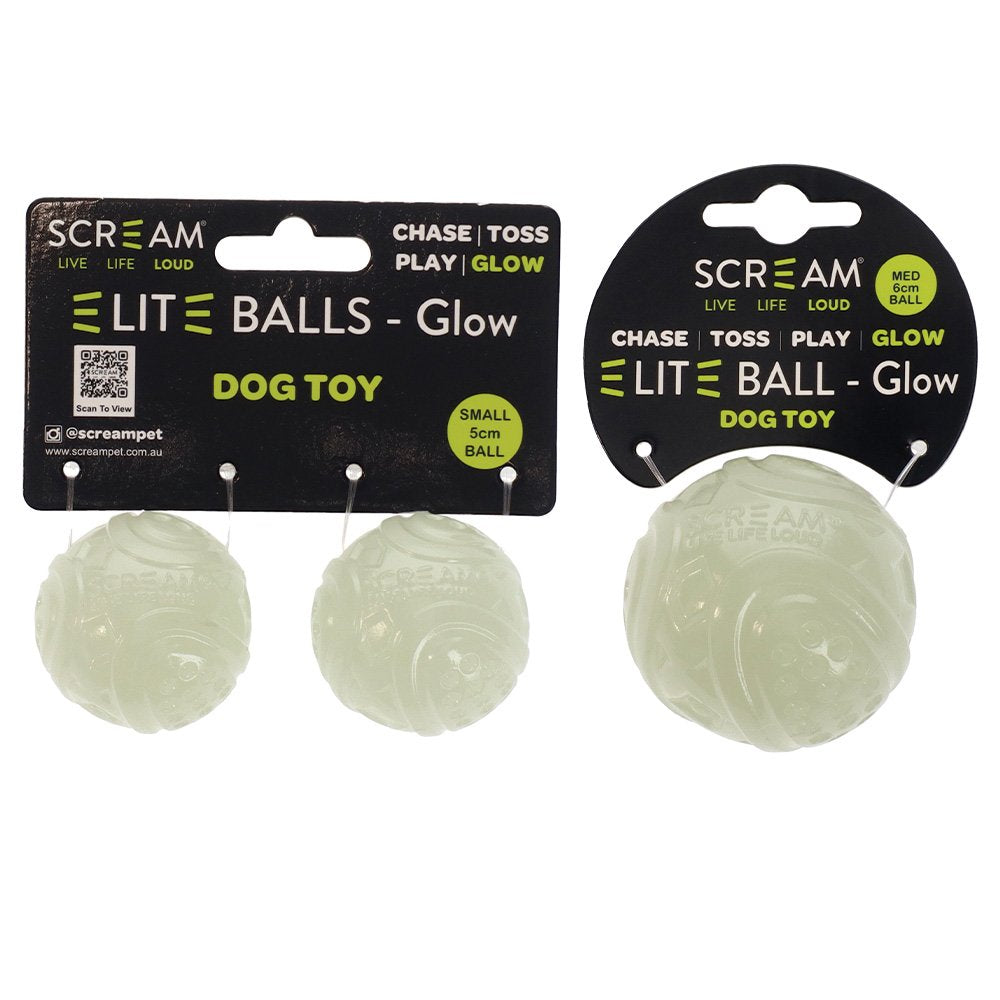 Scream Dog Toy Elite Ball Glow 2pk - Medium