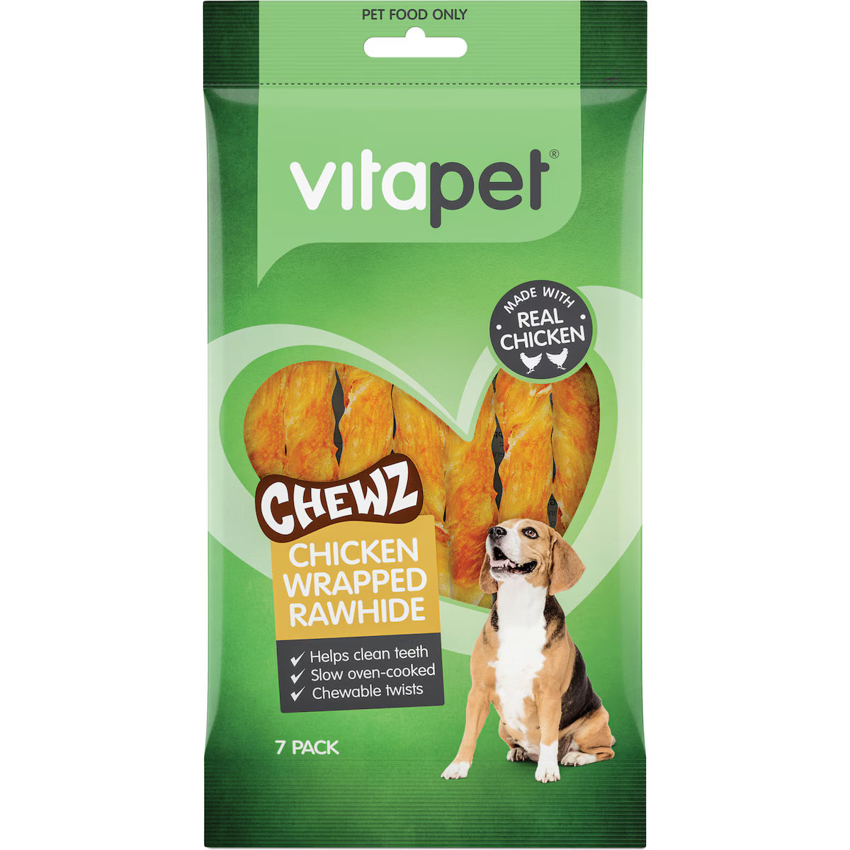 Vitapet Dog Treats Chewz Chicken Wrapped Rawhide Twist 7 Pack