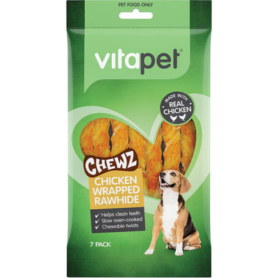 Vitapet Dog Treats Chewz Chicken Wrapped Rawhide Twist 7 Pack