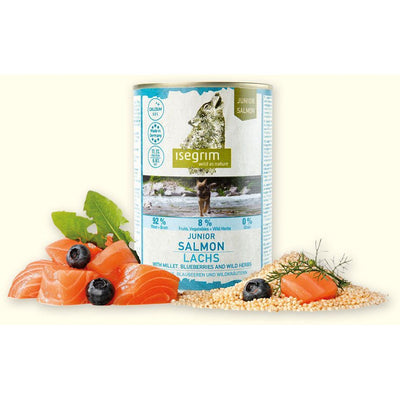 Isegrim Dog Wet Food - SALMON + MILLET, BLUEBERRIES & WILD HERBS (Junior) 400g