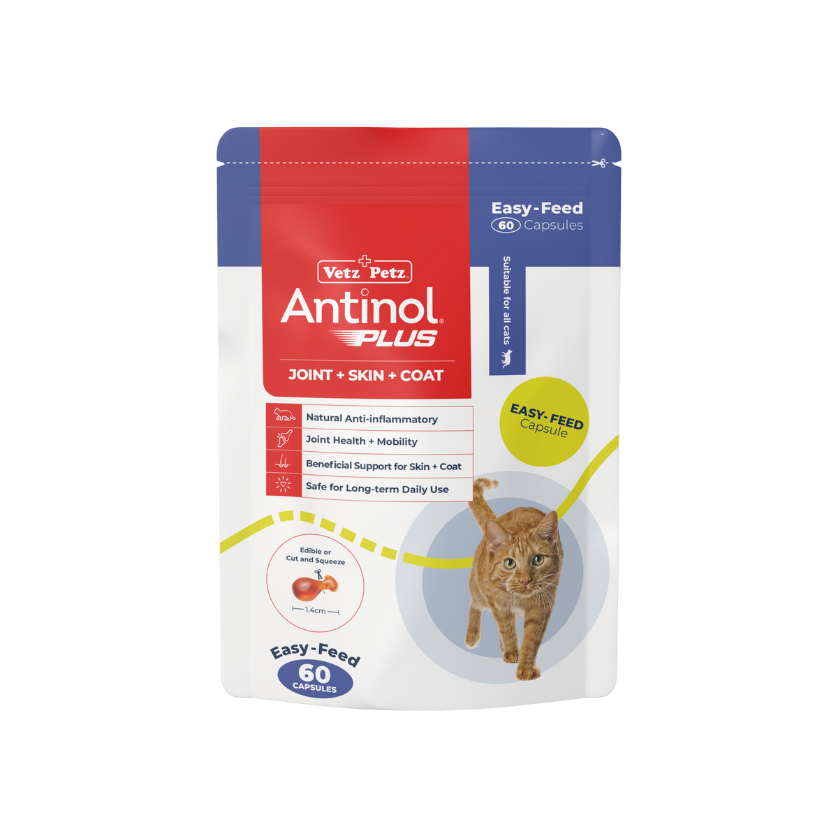 Antinol Plus Easy Feed for Cats 60 capsules pouch, front of pack