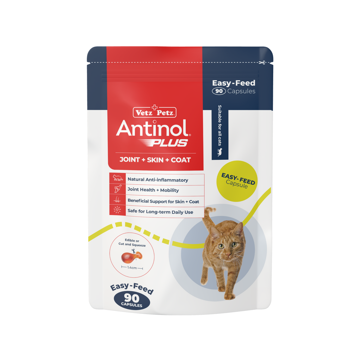 Antinol Plus Easy Feed for Cats 90 capsules pouch, front of pack